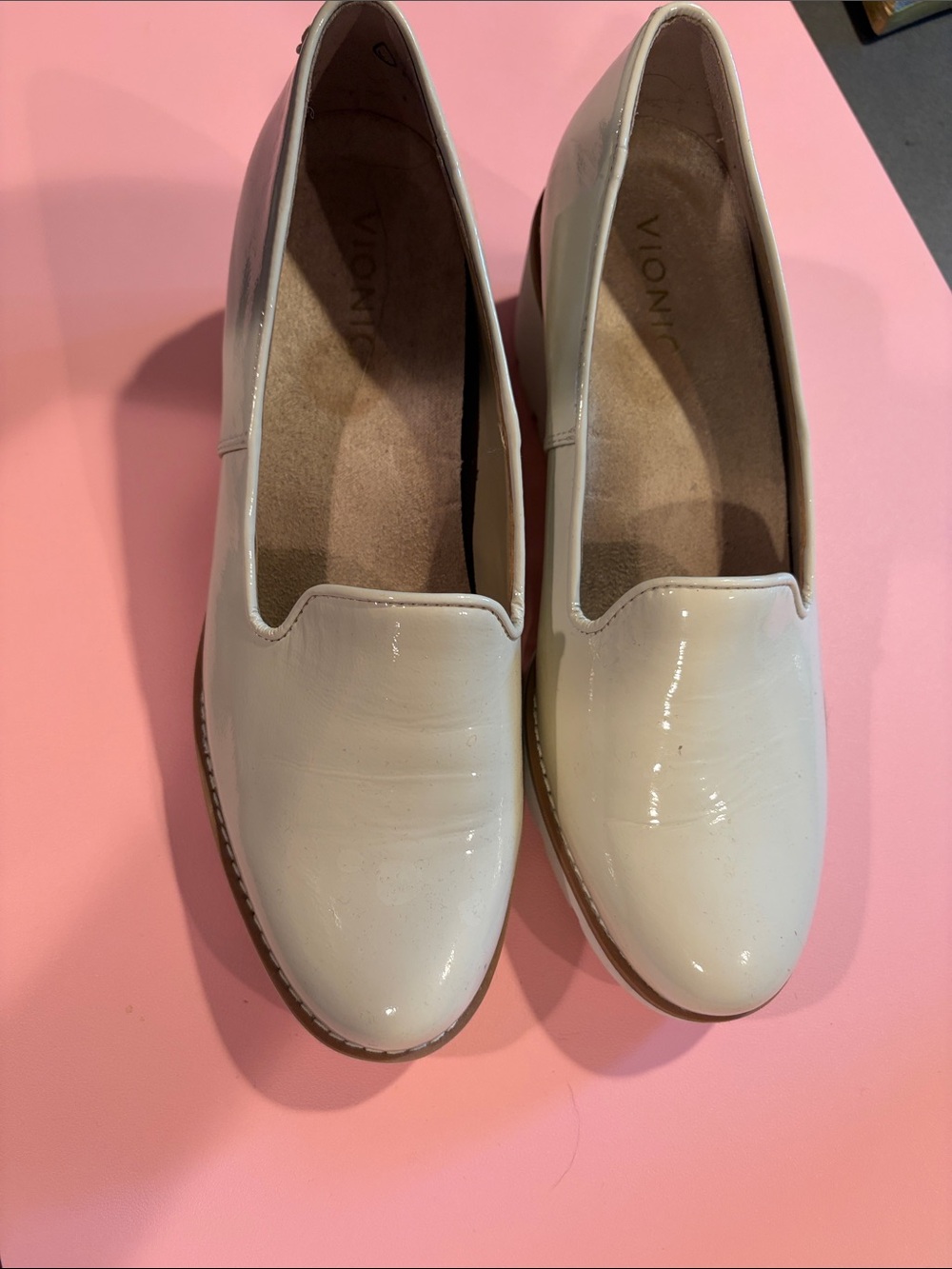 Vionic Patent Cream Slip-On Wedge- “Willa Wedge”
